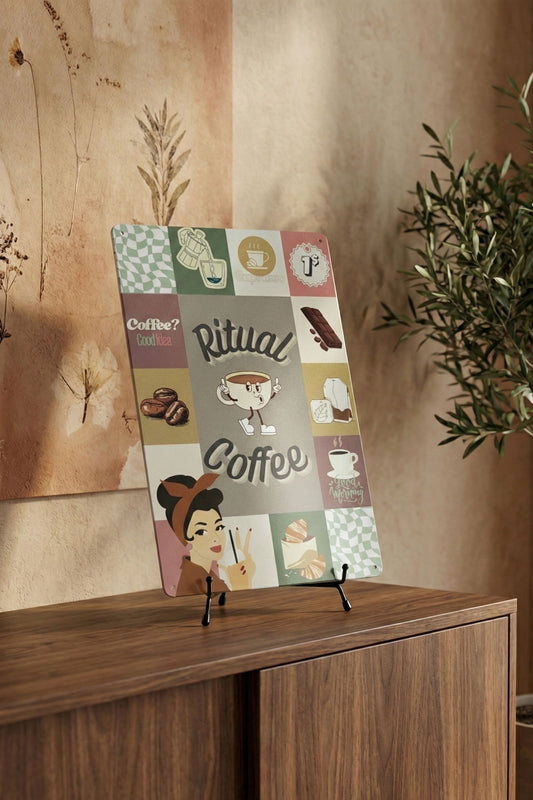 Plaque Métal Vintage "Coffee Ritual" | Décoration Cuisine & Coin Café Rétro
