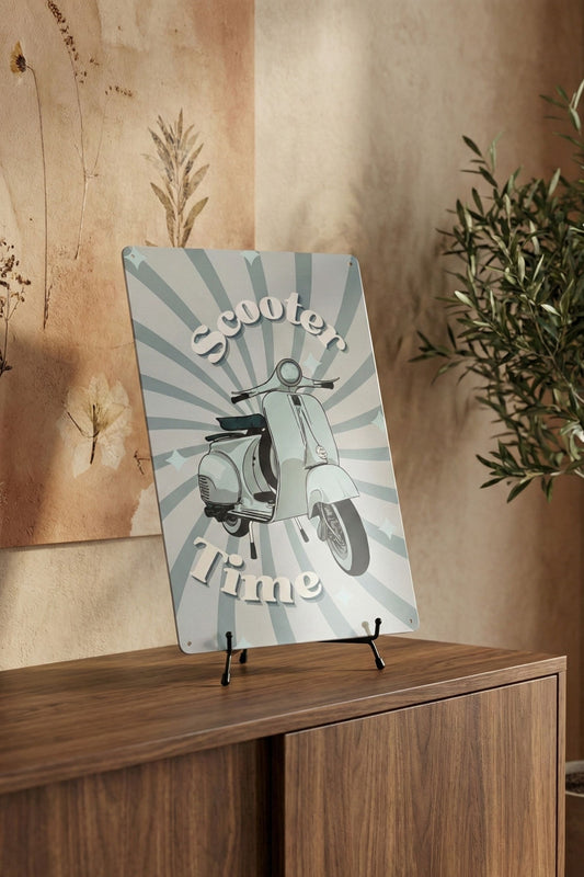 Plaque Métal Déco Industrielle "Scooter Time" | Style Vintage & Retro-Chic