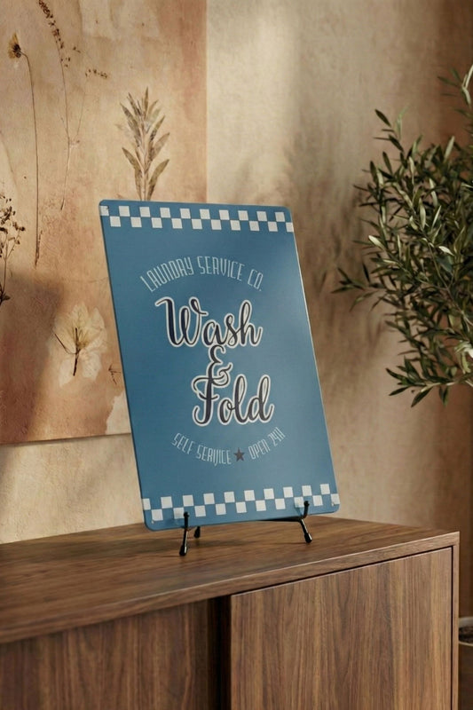 Plaque Métal "Déco Buanderie" | Style Vintage Wash & Fold