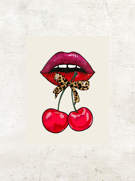 affiche pop art cerise et bouche rouge