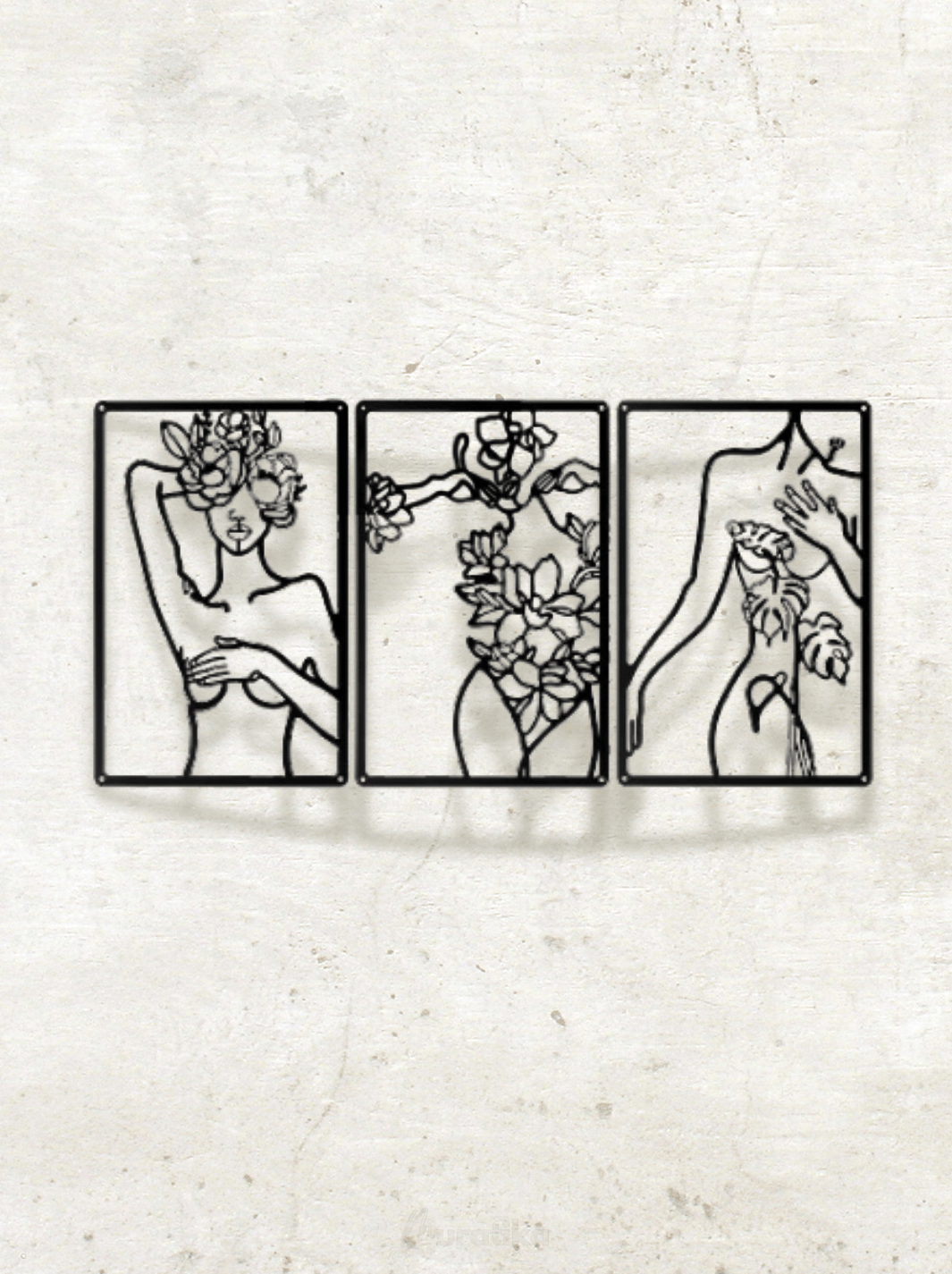 Décoration Murale Métal Noir Femme Fleur / 21.7x33