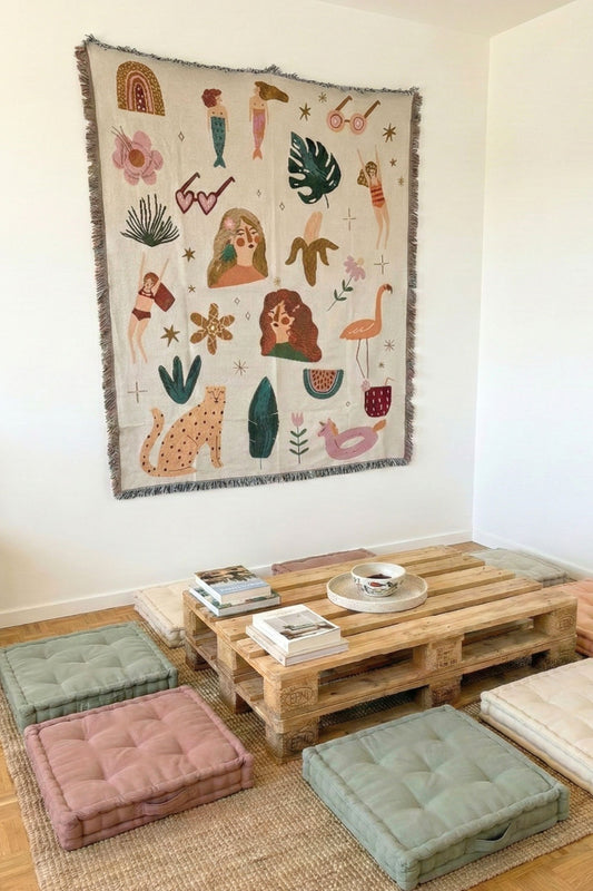 Tenture Murale "Summer Vibes" | Tapisserie Tissée Multi-Motifs